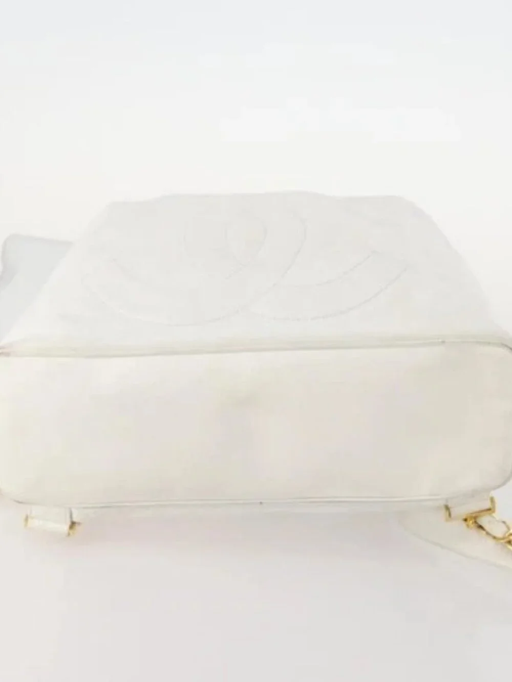 CHANEL Backpack Leather White Gold CC Auth gh1739